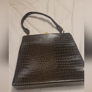 Crocodile Embossed Brown Handbag